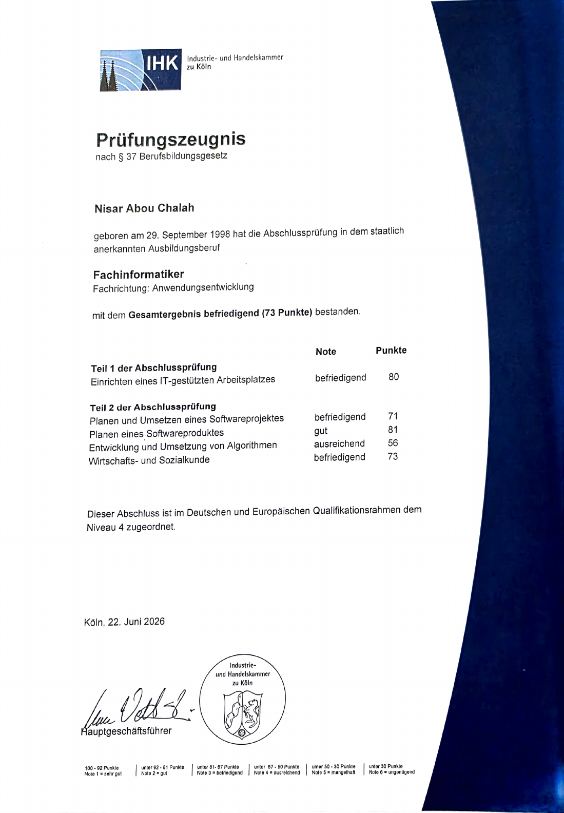 Dokumentvorschau: IHK-Prüfungszeugnis